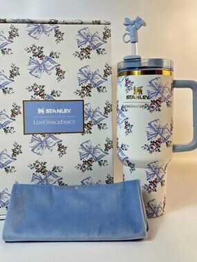 Stanley X Tumbler Love Shack Fancy 40oz Holiday Rosa Beaux Blue Gift Box Cup